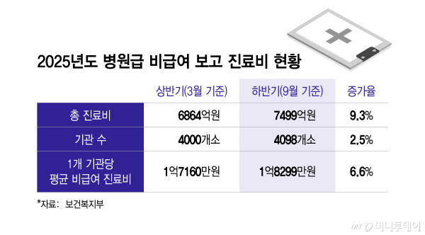2025년도 병원급 비급여 보고 진료비 현황/그래픽=이지혜